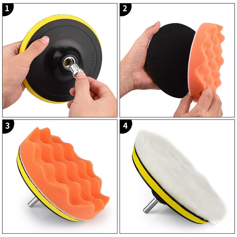 Kshineni Car Buffer Pads 6 Inch Buffing Polishing Pads, 11 Pcs Drill Buffing Kit, Auto Polisher Pads Car Foam Drill for Automotive Polishing, Waxing, Sanding, Sealing Glaze - Image 5